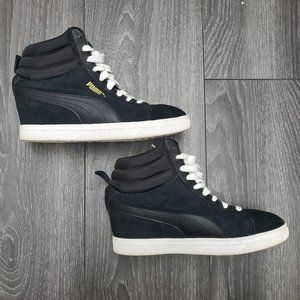 Puma Classic Black Suede White Women’s Size 7.5  Hi Top Hidden Wedge Sneakers